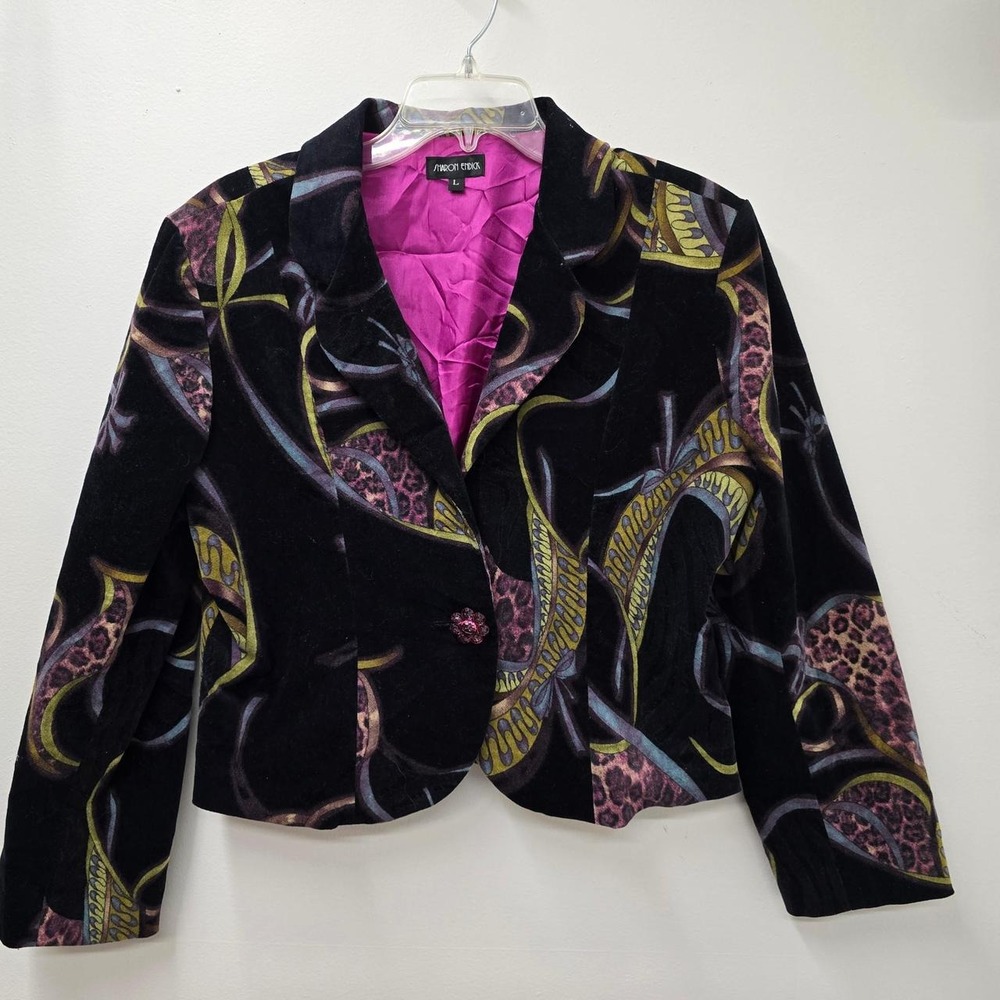Sharon Endick Women's Animal Print Velvet Button Front Lined Short Jacket Size L